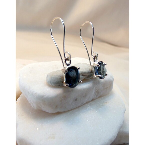 Natural London Blue Topaz Gemstone 925 Sterling Silver Handmade Earrings - Picture 5 of 7